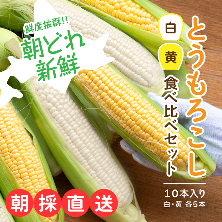 北海道産とうもろこし食べ比べセット  黄色5本+ホワイト5本 （合計10本4キロ）（8月中旬以降発送）